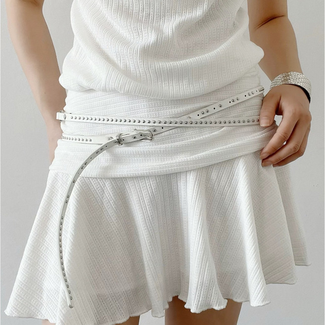 젬버트 레이어드 스터드 아일렛 두줄 더블 레더 벨트