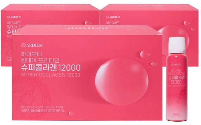 아르디엠 하이뷰티 원데이 프리미엄 슈퍼콜라겐 12000 56.6g 15p, 3박스, 15회분 - 쿠팡