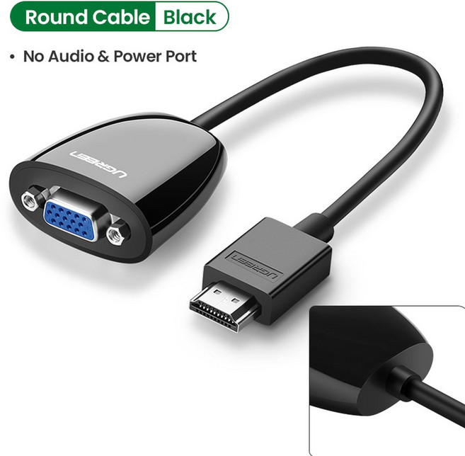UGREEN HDMI to VGA 어댑터 PS4 수 암 변환기 1080P TV 박스 PC VGA용 3.5 잭 포함, Black no audio_16cm, [01] 16cm, 01 CHINA, 02 Black no audio_01 16cm