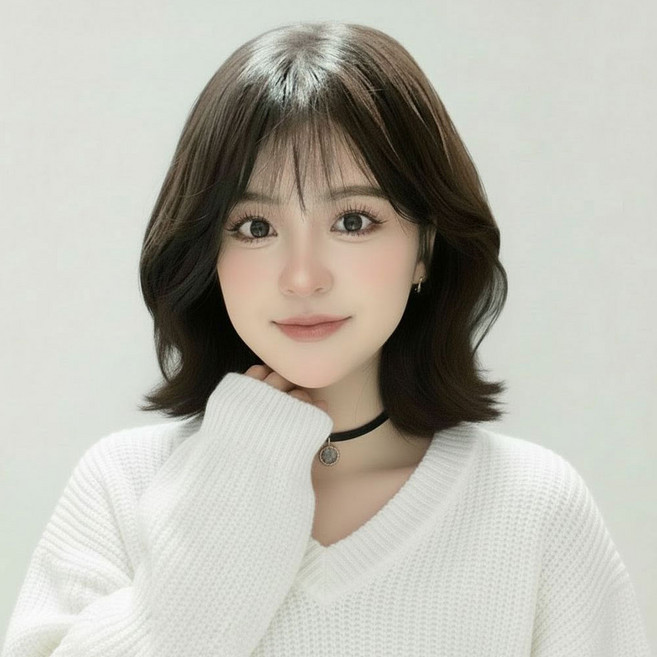 여성 단발 웨이브 가발 앞머리 통가발 30cm + 가발망 세트_다크 브라운, 1개, 다크브라운