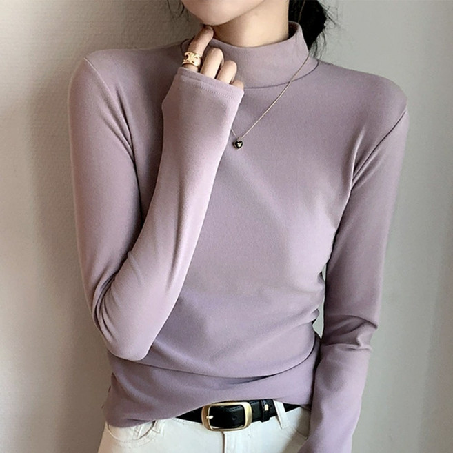 데일리쮸 여성 도톰 기모 반목폴라 티셔츠