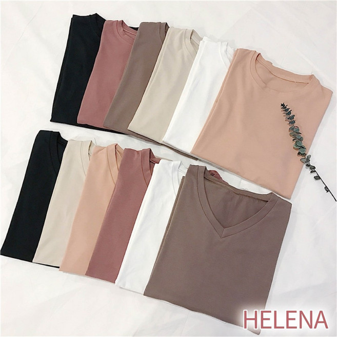 【Helena】韓版復古色短袖上衣 顯瘦寬鬆素色T恤
