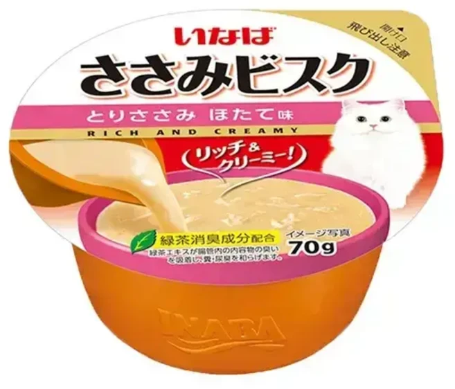 [오늘까까] 이나바 챠오 비스크 컵 고양이 간식, 혼합맛(닭가슴살&가리비), 70g, 6개 - 쿠팡