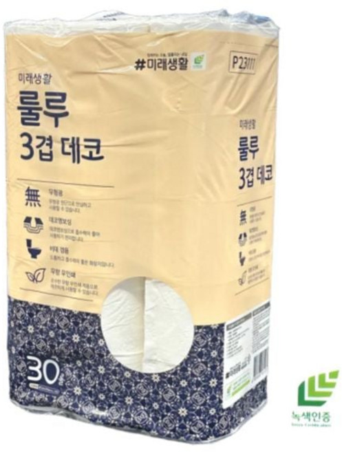 30롤 22m 미래생활 룰루 티슈 휴지 데코 3겹 화장지 45722EA 1(ea), 미래생활 룰루 3겹 데코 30롤화장지