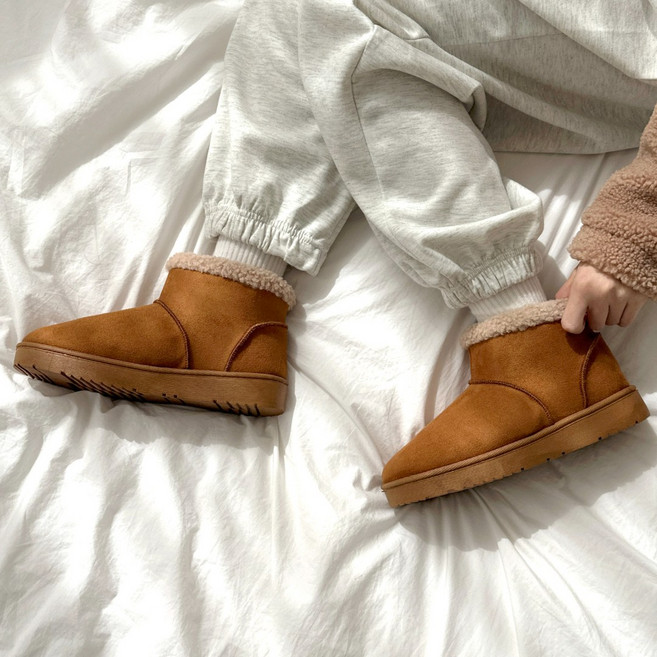 [당일발송] 소담샵 여성 통굽 미들 털부츠 방한화