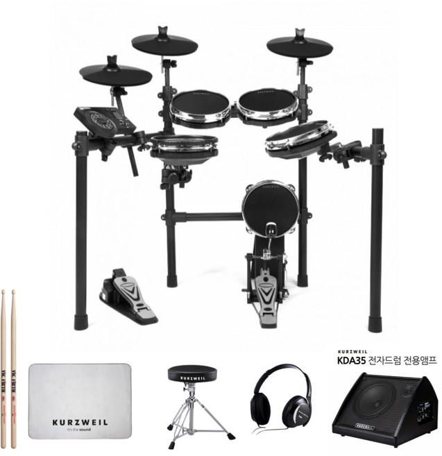 [뉴사운드] 영창 커즈와일 전자드럼 KED-60 +의자+방음매트+헤드폰+스틱 패키지, KED60+KDA35(전자드럼용앰프), 1개