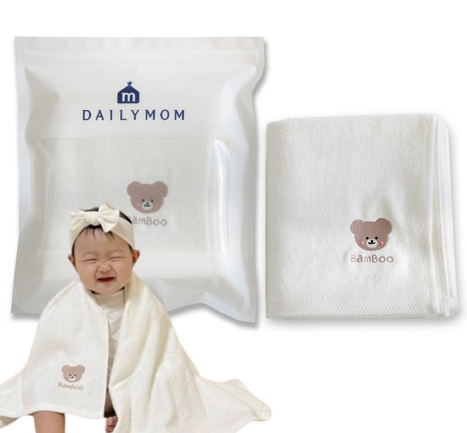 데일리맘 밤부 부드러운 아기목욕타올, 2개, 화이트
