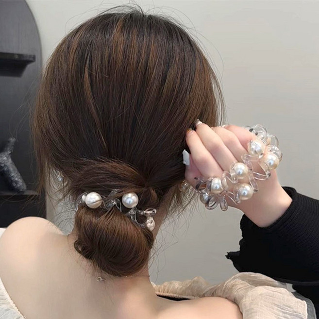 디어템 진주 스프링 투명 머리끈 2p 세트