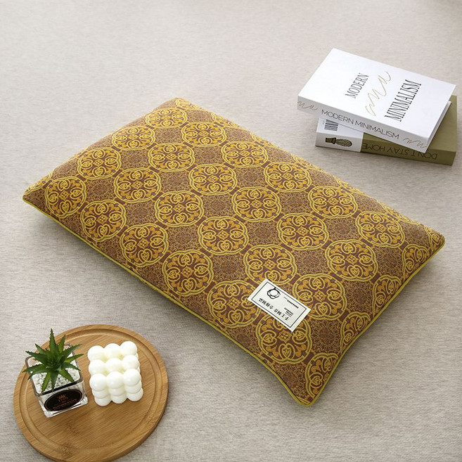 純棉蕎麥枕頭枕芯 喜慶結婚, 1個, 單邊-藍調黃駝40*60cm±2cm/只