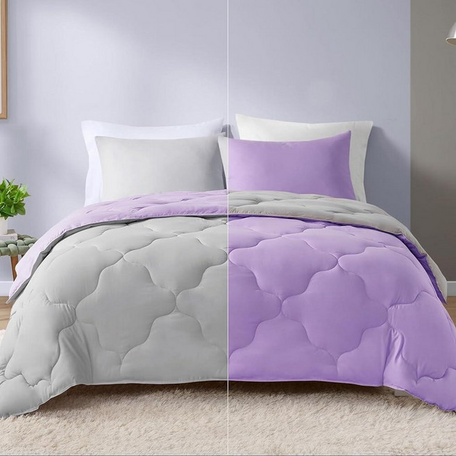 Comfort Spaces Vixie 모던 지오메트릭 쿼터포일 구름 퀼트 디자인 사계절용 다운 대체 침구 세트 매칭 베개 커버 풀/퀸(228.6cm x 228.6cm)(9
