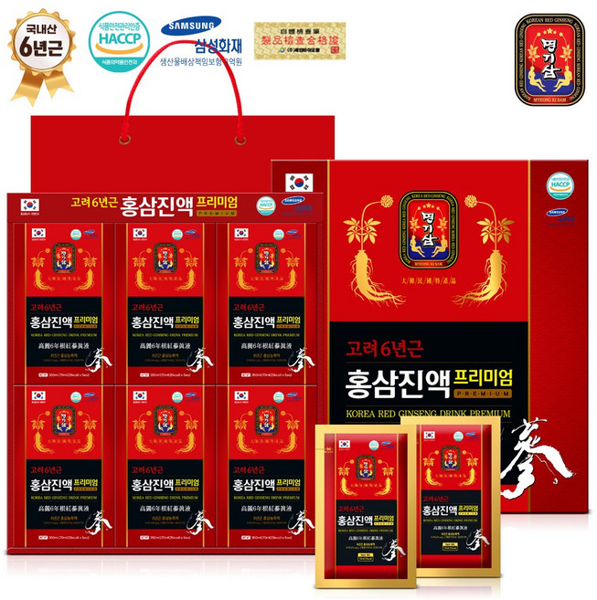 명기삼 고려6년근 홍삼진액 프리미엄 + 쇼핑백, 2.1L, 1개