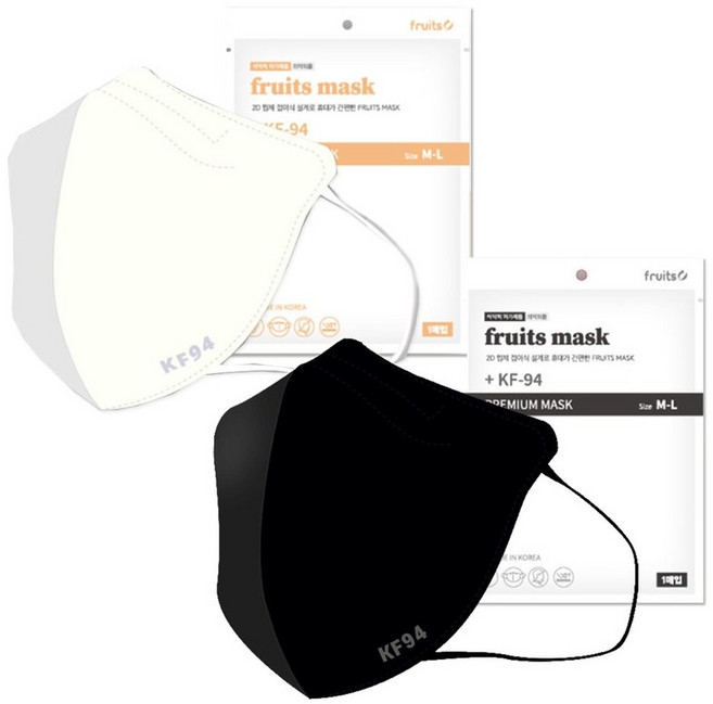후르츠 KF94 새부리형 대형 마스크 화이트 블랙(100매)