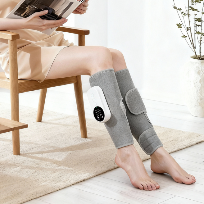 EXTEDRG 종아리 마사지기 무선 3단 온열 안마기 360도 입체 공기압 발 다리 마사지기 2500mAh 대용량 배터리 좌우 1set, 그레이, GR-88