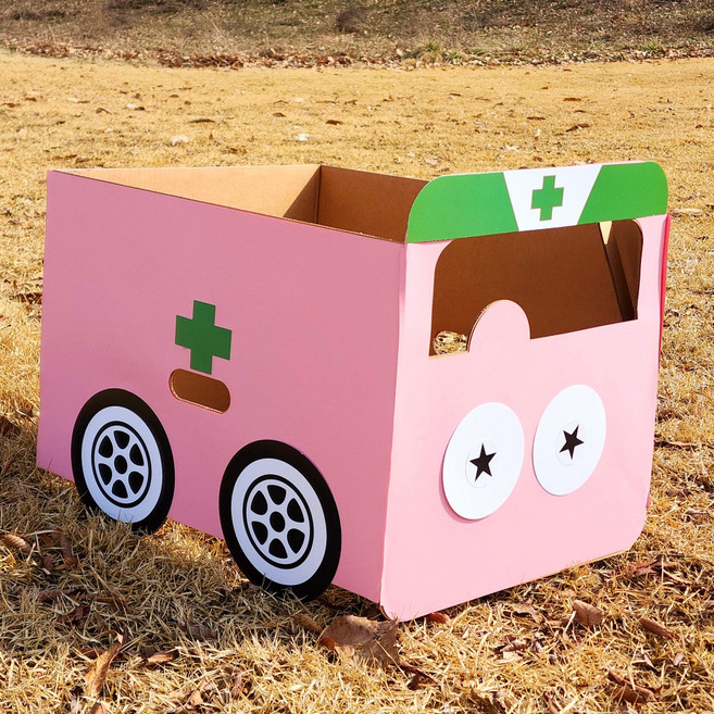 종이 박스 자동차 만들기 자동차극장 교통 놀이 DIY 키트 미아아트, 자동차본품+응급차세트(버스도안+감정눈+바퀴+초록래핑), 1개