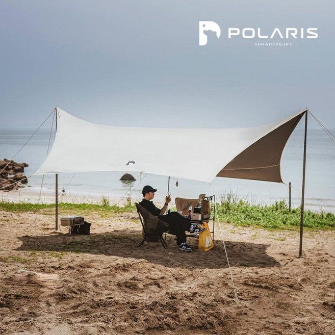 폴라리스 블랙코팅 뉴 헥사타프 150D 대형 그늘막 슬라이드폴대 포함, 뉴헥사타프 웜그레이+메인폴2개