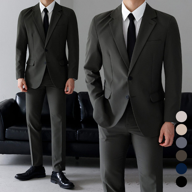 베이직바이블 남성용 사계절 베이직 수트 정장 세트 프리미엄 빅사이즈 자켓 슬랙스(3color)
