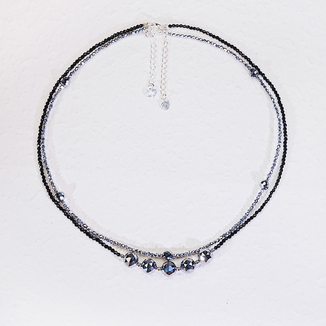 스와로브스키 크리스털 블랙 크리스털 남녀 목걸이 레이어드 비즈 패션 목걸이 라운드 목걸이