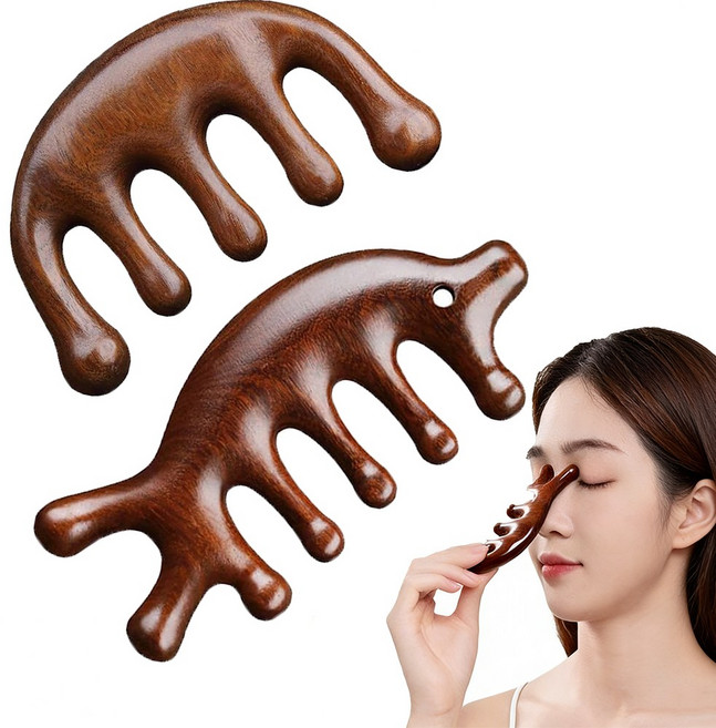 두피 마사지 브러쉬 천연목재 정전기방지 2종 세트, 2개, 갈색