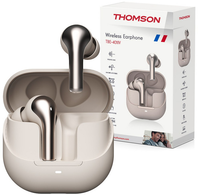 프랑스 톰슨 하이브리드 ANC 38dB 노이즈캔슬링 블루투스 6.0 무선 이어폰, 아이보리