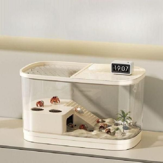 케이지 소라게사육장 아크릴 거북이 달팽이 도둑게 하우스 세트, 1. 크림(기본), 중간(31x19.1x20cm)