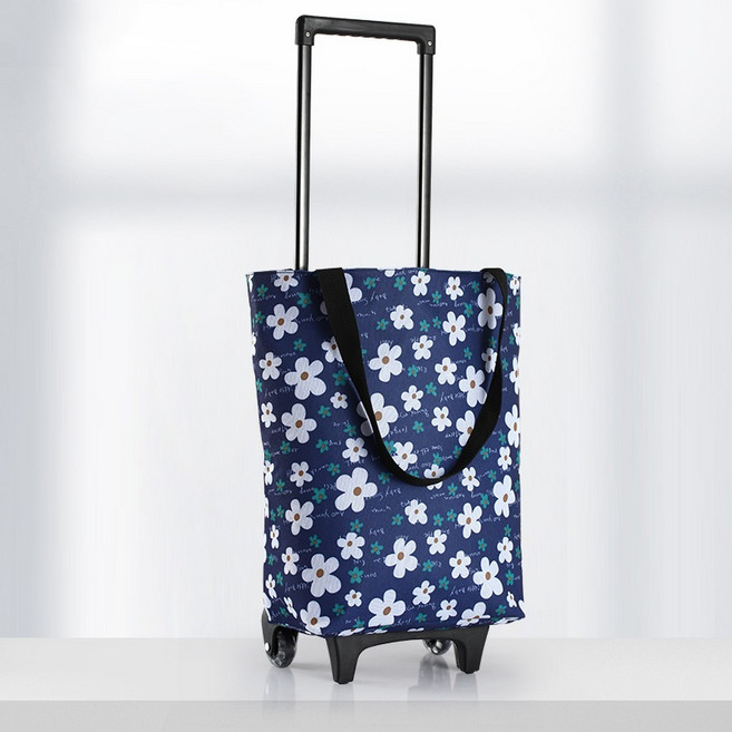 興雲網購 摺疊手拉購物車 買菜車 附小暗袋 承重20KG 伸縮拉桿, 1個, 購物袋手推車-小雛菊色