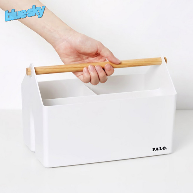 적층식 공구 수납 바구니 예쁜 미니 공구함 원목 손잡이 바스켓, 그레이, 1개