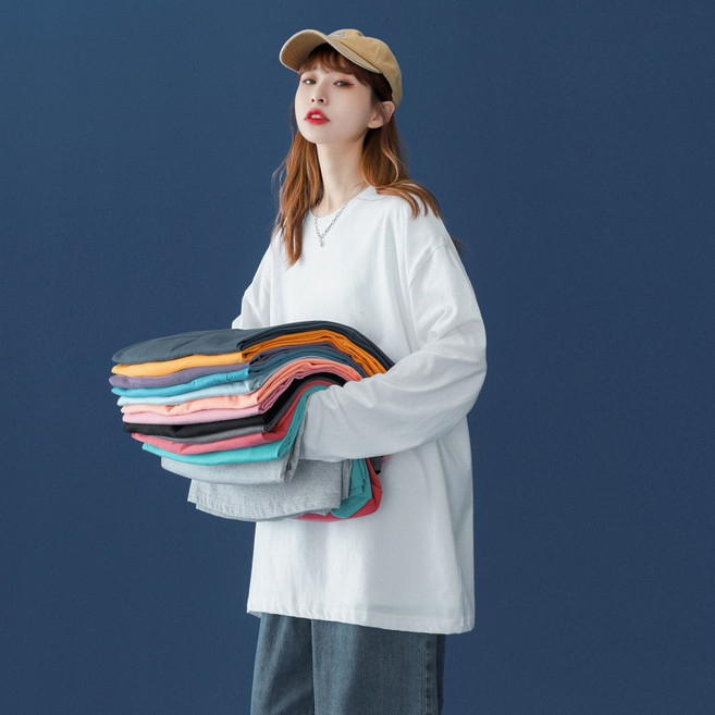 情侶達人純棉長袖T恤女寬鬆春秋內搭打底衫