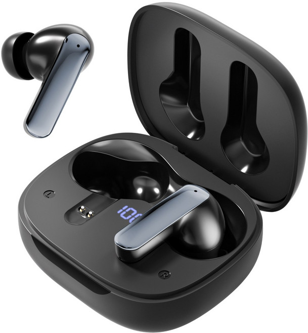 YINTEE 무선 블루투스 이어폰 커널형 ENC 노이즈 캔슬링 고음질 C타입 LED 이어폰, T9, 블랙