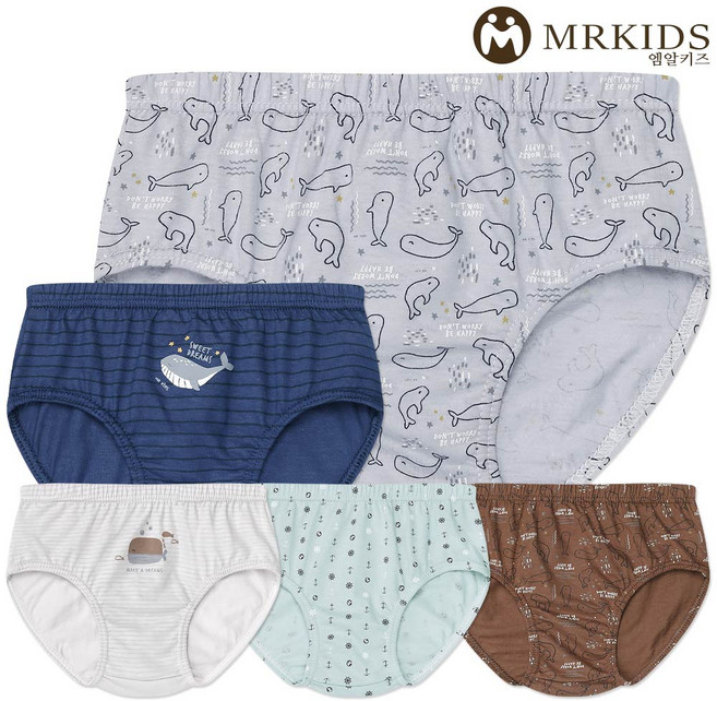 엠알키즈 남아용 고래의 꿈 삼각팬티 5종 세트