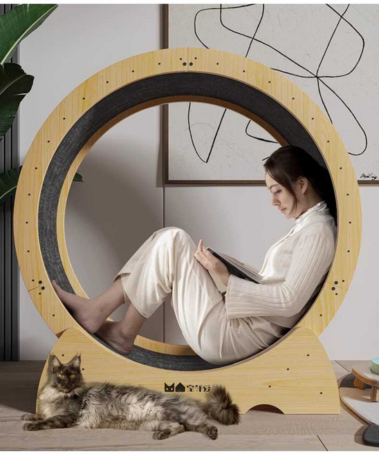 캣휠 무소음 트레드밀 고양이 운동 캣워커 쳇바퀴 다이어트, M - 런닝머신 3.0 목재 (7-10파운드), 1개