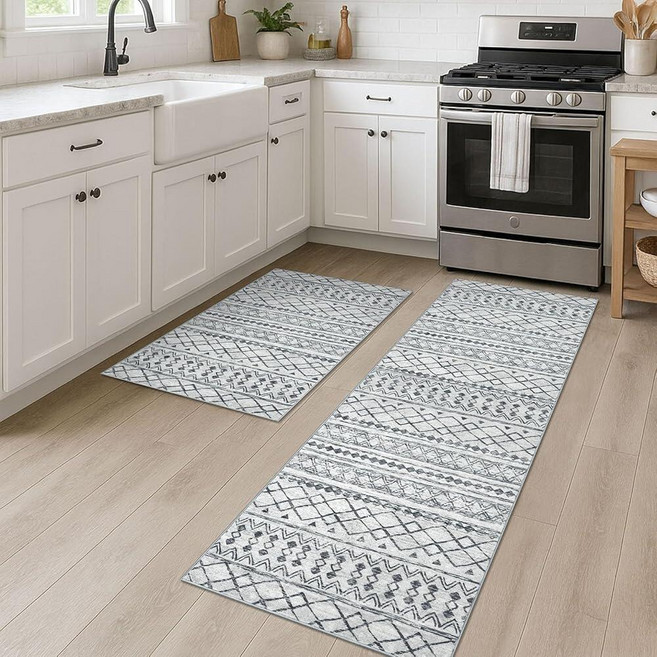 KUTA Extra Long Runner Rug for Hallway 2.6x20ft Vintage Moroccan Washable Kitchen Rugs Beige Non, 회색