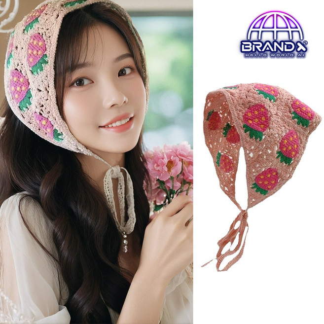 [BrandxAI] 핫트렌드 귀염 뽀작 자수 뜨개 크로쉐 레이스 헤어커치프 삼각 두건