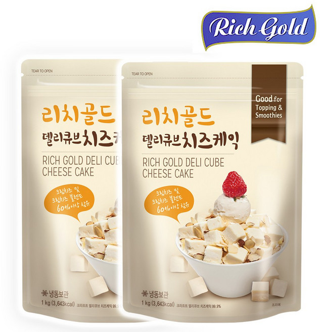 [냉동]동서 리치골드 델리큐브 치즈케익 1kg 2개세트, 2개