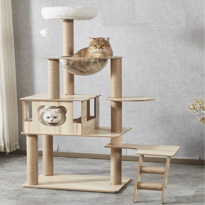 5단 우드 캣타워 캣폴 스크래쳐 투명해먹, 2개