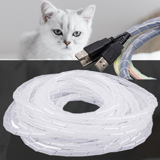무핑 전선 보호 커버 케이블 PC선 정리 길이 조절 가능 고양이 강아지 보호, 1개, 화이트