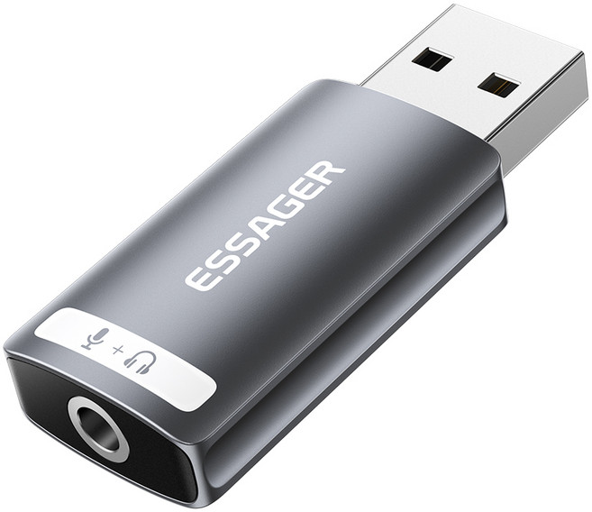 Essager USB C타입 외장형 사운드 카드, USB 단일 포트, 1개
