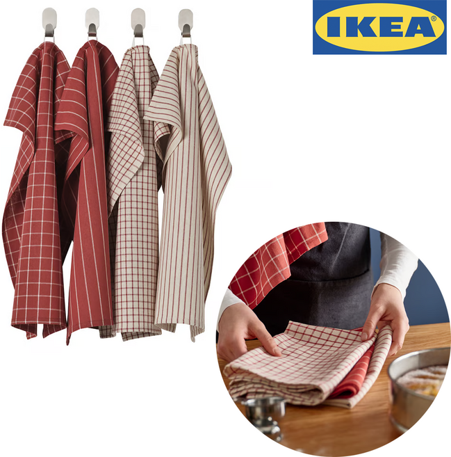 이케아 키친크로스 순면 100% 행주 새로운패턴 4P, 1세트, 레드컬러패턴