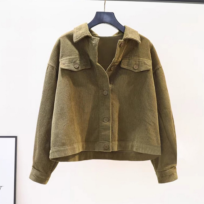 ROYALBELLE 여성 두꺼운 코듀로이 긴팔 루즈핏 캐주얼 셔츠 숏재킷 D0010805