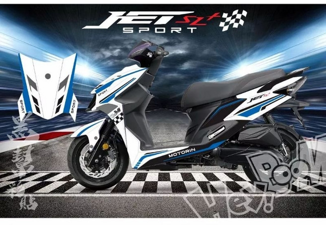 JET SL 158 運動版 套裝彩貼, 1個, 消光白＋藍色線條,一般運動版, 消光白＋藍色線條