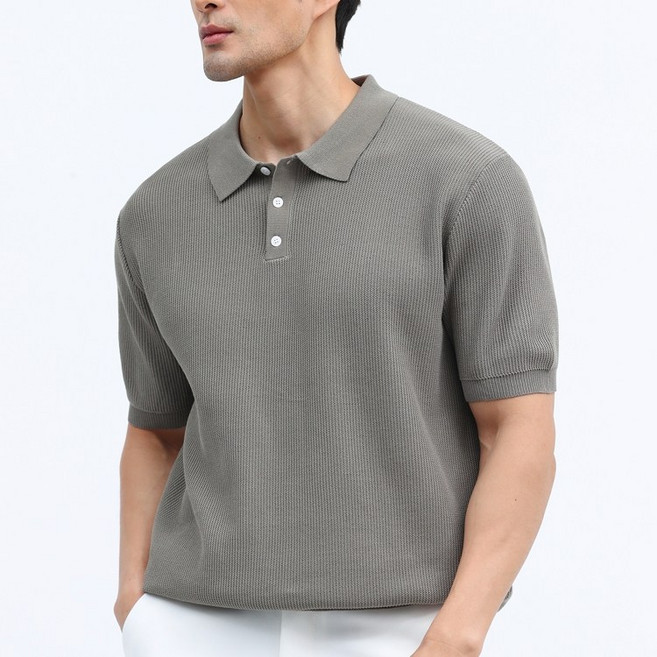 글리멜로 남자 여름 비스코스 니트 카라 반팔 티셔츠