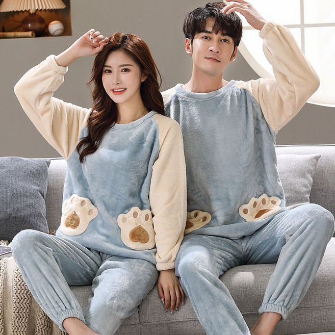 남자 여자 커플수면잠옷 도톰한 플란넬 세트 실내복