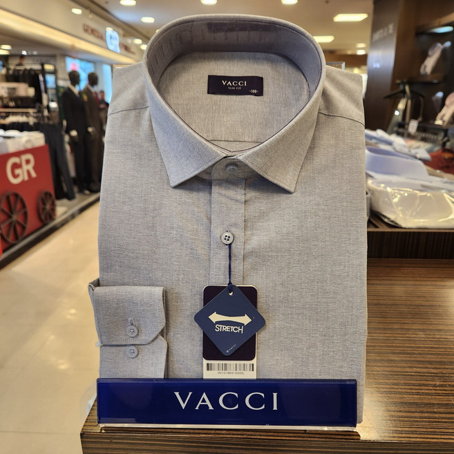 바찌 부평점 구김 적고 신축성 좋은 면혼방 스판 소재의 그레이 슬림핏 긴소매 셔츠