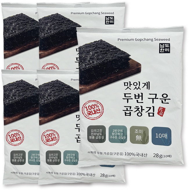 마마드 두번 구운 무조미 곱창김 10장, 5개, 28g