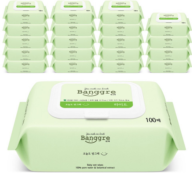 방그레 라이트 물티슈 캡형 40gsm, 100매, 100개