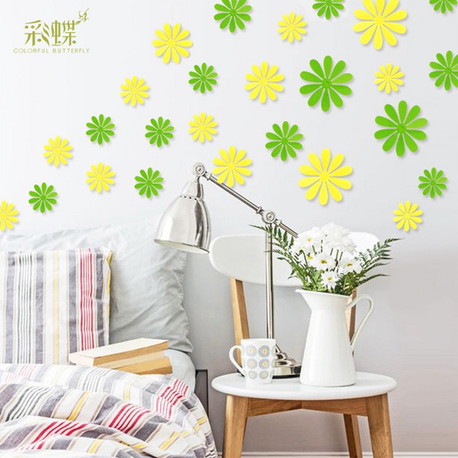미즈코스12p 3D 꽃 포인트 벽지 입체 스티커 벽면 인테리어 시트지 벽장식 카페 집꾸미기, LF-노랑
