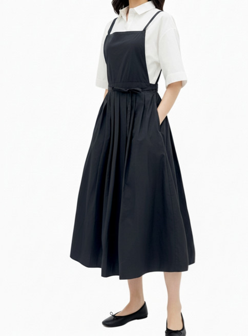 엣모스트 롱 패션 공방 꽃집 작업 미용 원피스 방수 앞치마, 1개, 블랙