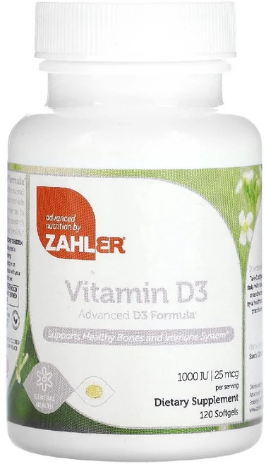 Zahler 비타민 D3 어드벤스드 D3 포뮬러 25 mcg (1000 IU) 120 소프트젤, 1개, 120정 - 쿠팡