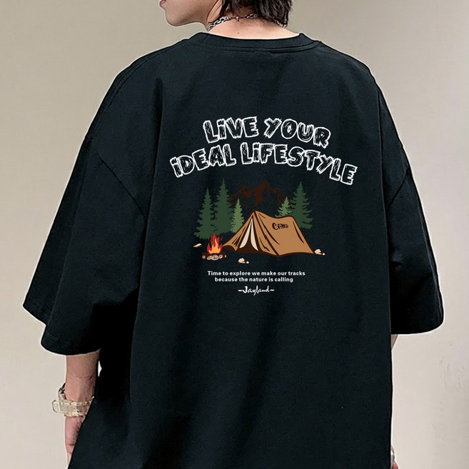 JBOOM 남자 오버핏 반팔티 라이프 프린트 티셔츠