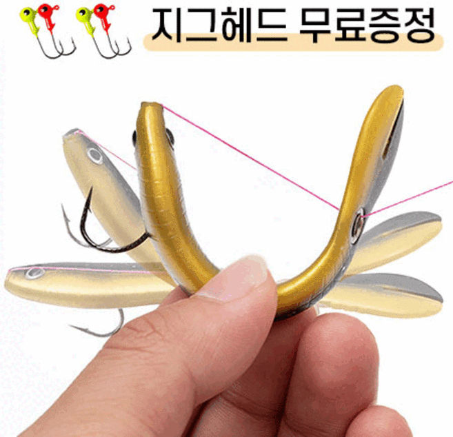 깔끔더하기 움직이는 루어 미끼 배스 베스 웜 낚시 소프트 베이트, M사이즈-5개+지그헤드, 5개