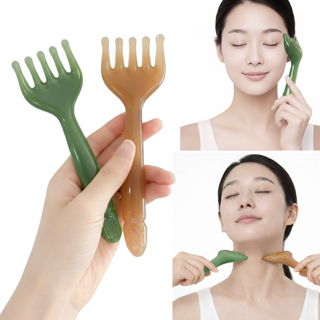 플로우샵 개운한 두피 괄사 빗 림프 순환 마사지 페이스 얼굴 바디 다용도 올인원 1+1, 그린+앰버, 2개